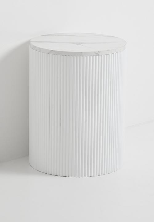 Native Decor - Fluted marble storage side table - White