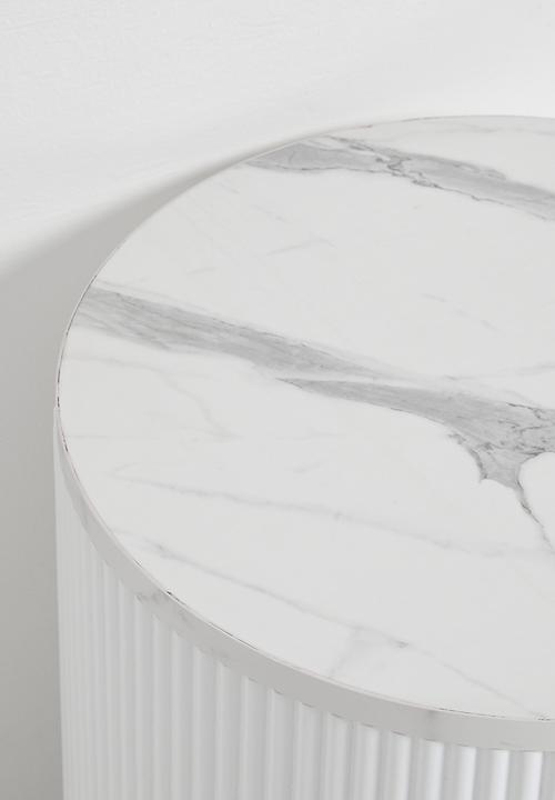 Native Decor - Fluted marble storage side table - White
