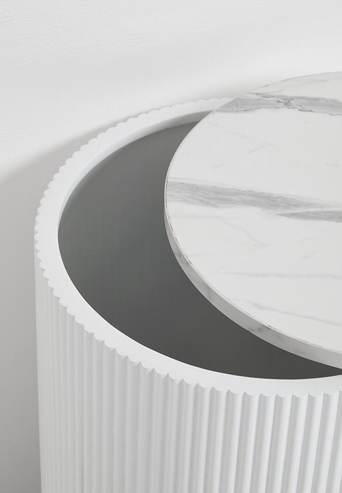 Native Decor - Fluted marble storage side table - White