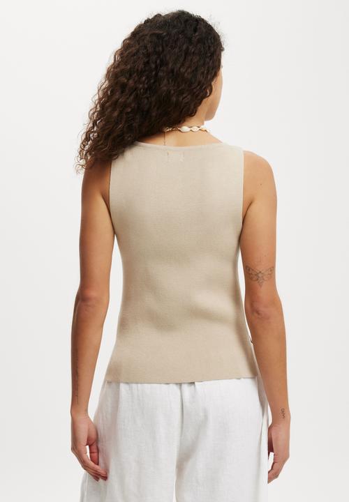 Cotton On - Double Knit Boat Neck Tank-Mid Taupe