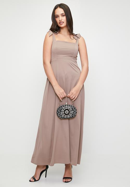 MILLA - Square neck maxi dress with tie detail - antler