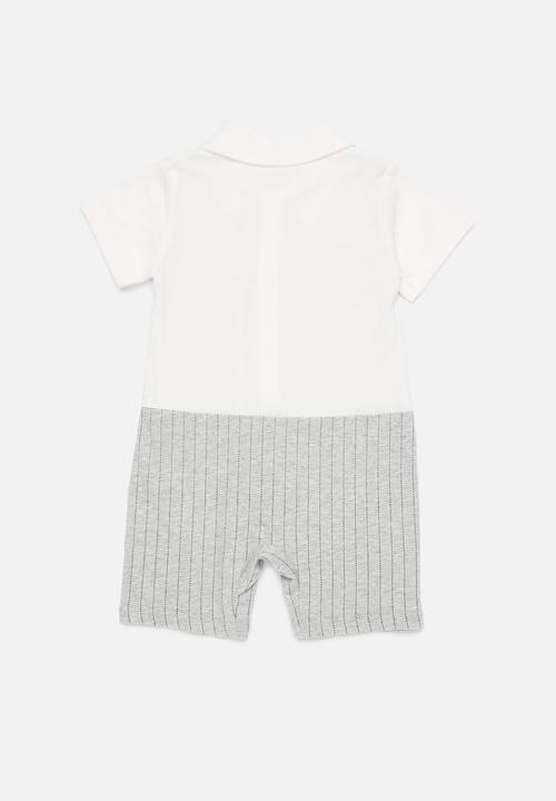 Pop Candy - Bow tie romper - grey & white