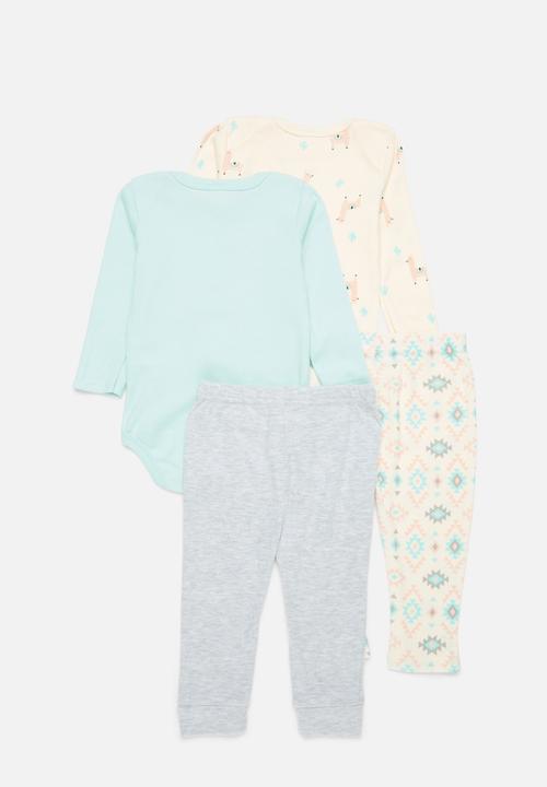 Pop Candy - 4 Piece bodyvest& legging set-ecru & light blue