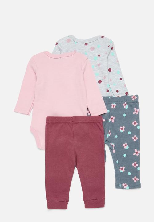 Pop Candy - 4 Piece bodyvest& legging set-grey & pink
