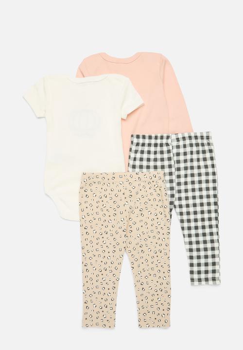 Pop Candy - 4 Piece bodyvest& legging set-ecru & coral