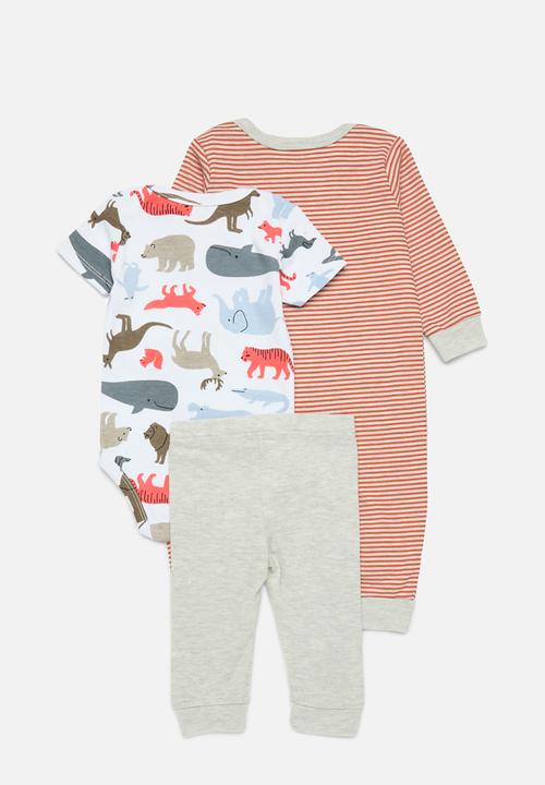 Pop Candy - Striped romper & printed bodyvest set-red & grey