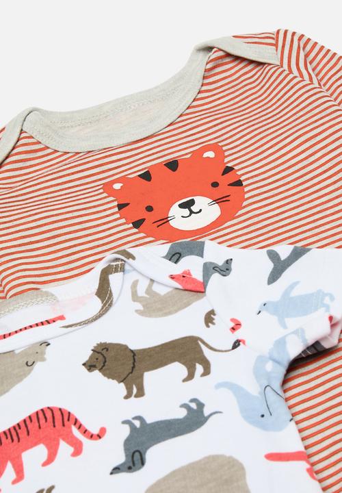 Pop Candy - Striped romper & printed bodyvest set-red & grey