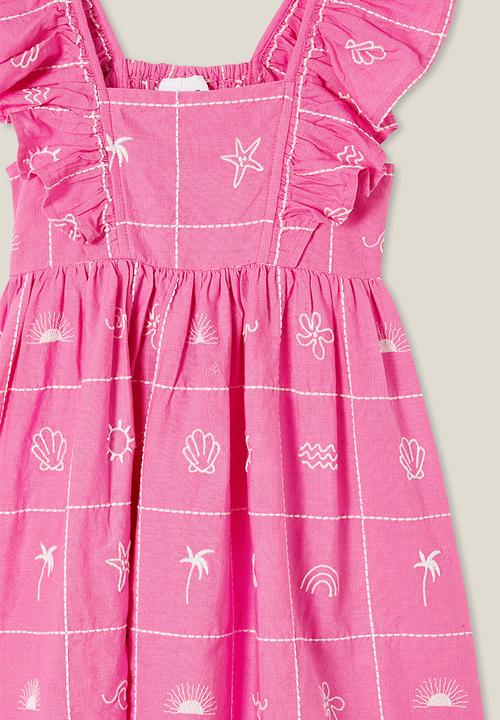 Cotton On - Rachel ruffle dress - pink gerbera/white