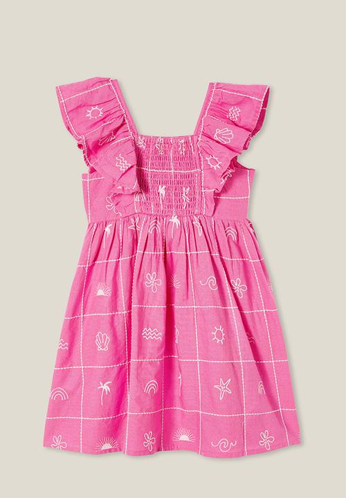 Cotton On - Rachel ruffle dress - pink gerbera/white