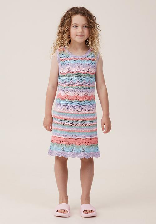 Cotton On - Skylar crochet dress - rainbow/ pattern stripe
