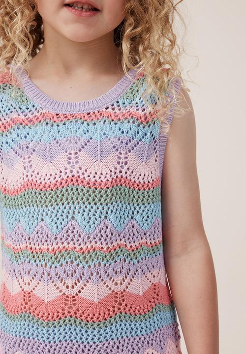 Cotton On - Skylar crochet dress - rainbow/ pattern stripe