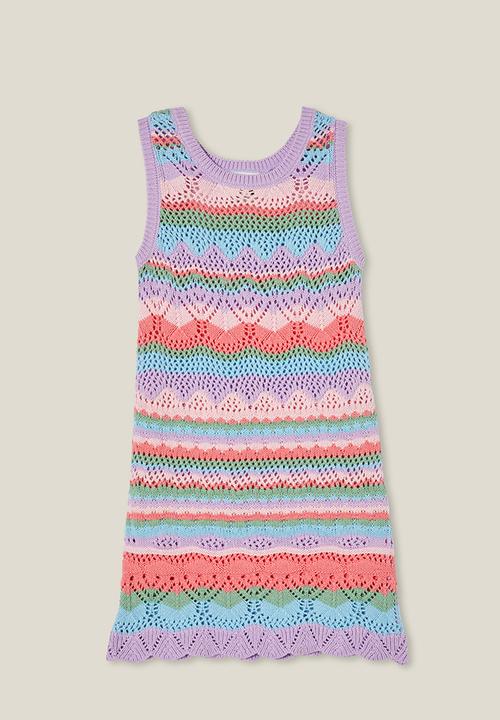 Cotton On - Skylar crochet dress - rainbow/ pattern stripe
