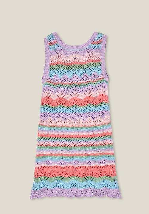 Cotton On - Skylar crochet dress - rainbow/ pattern stripe