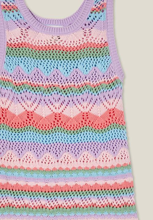 Cotton On - Skylar crochet dress - rainbow/ pattern stripe