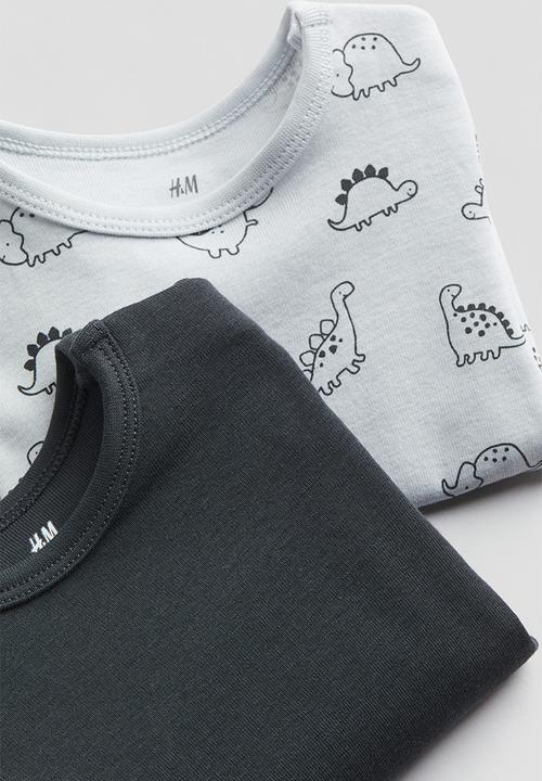 H&M - 2-pack short-sleeved bodysuits - Light blue Dinosaurs