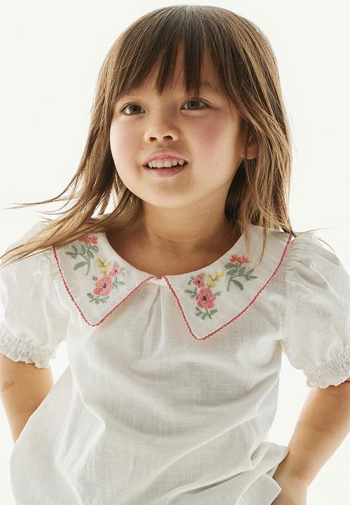 H&M - Embroidered-motif blouse - cream
