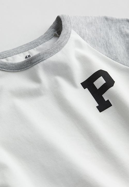 H&M - Motif-detail raglan T-shirt - white & grey