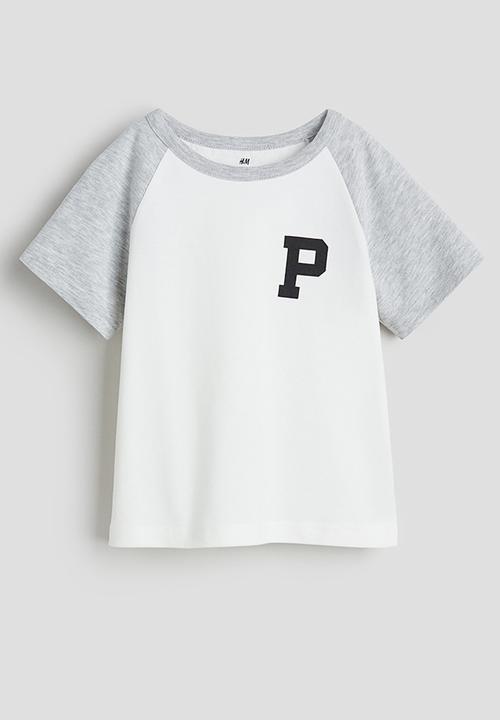 H&M - Motif-detail raglan T-shirt - white & grey