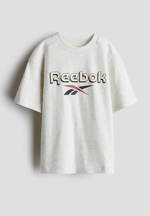 H&M - Reebok X H&M : Print-motif T-shirt - light grey marl 