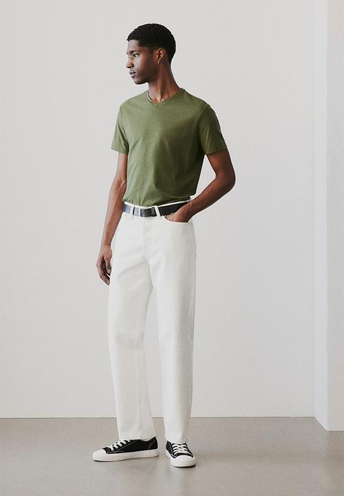 H&M - Slim fit v-neck T-shirt - dark khaki green