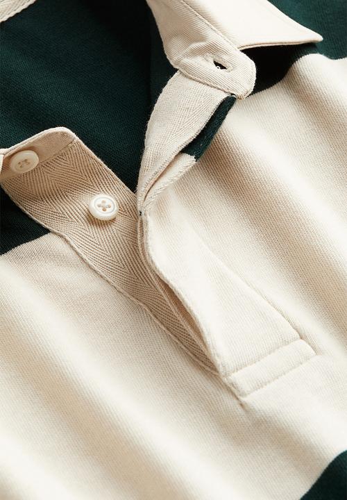 H&M - Regular fit cotton rugby shirt - cream dark green striped