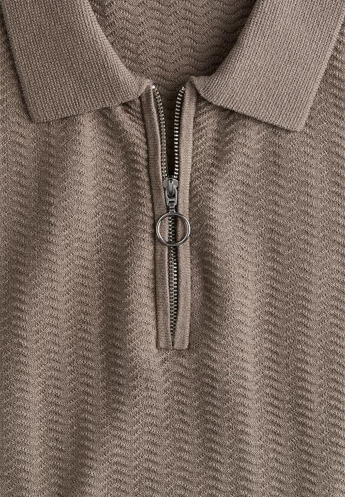 H&M - Slim fit textured-knit polo shirt - dark beige