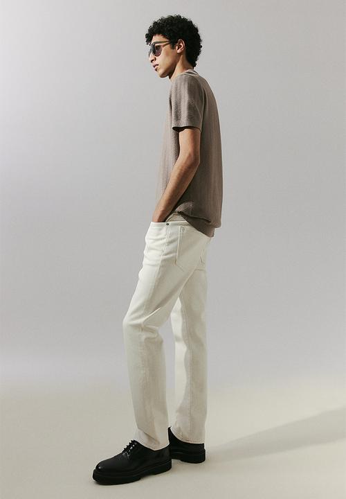 H&M - Slim fit textured-knit polo shirt - dark beige