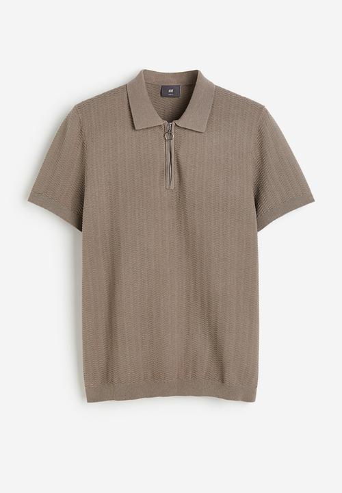 H&M - Slim fit textured-knit polo shirt - dark beige