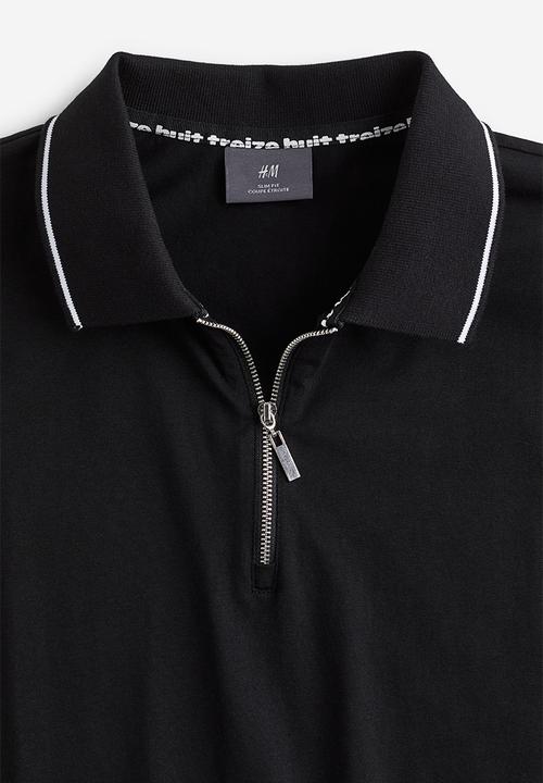 H&M - Slim fit zip-top polo shirt - black