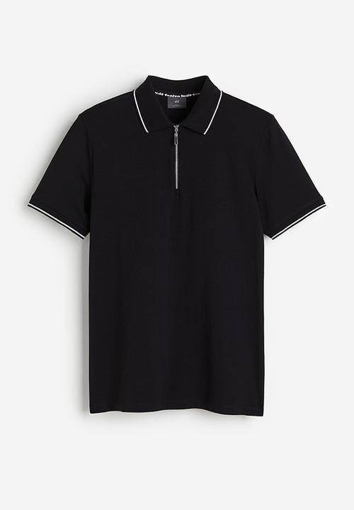 H&M - Slim fit zip-top polo shirt - black