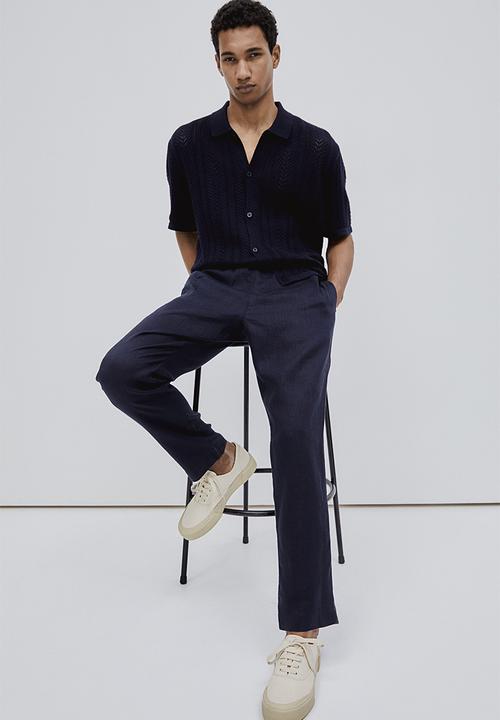 H&M - Regular fit linen trousers - navy blue 