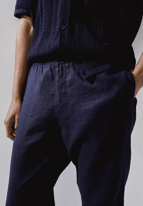 H&M - Regular fit linen trousers - navy blue 