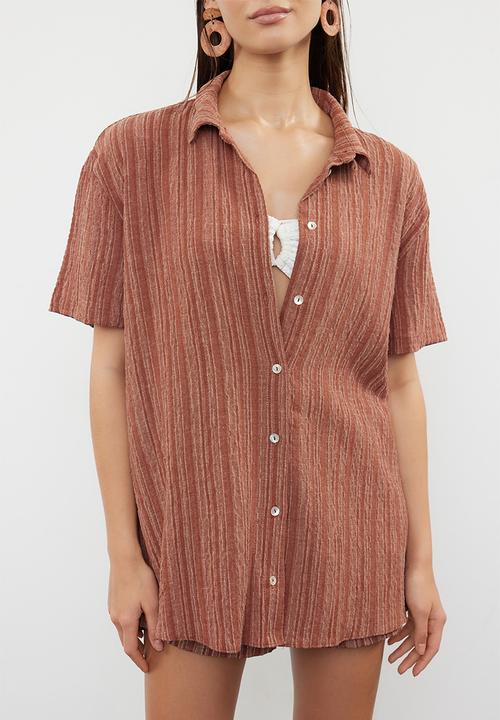 Trendyol - Two piece oversize shirt & short set - brown 