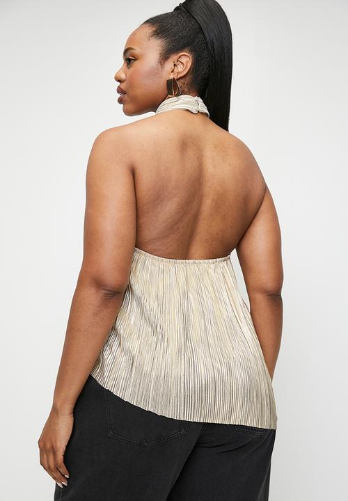VELVET - Co-ord plisse grown on neck shell plus - gold
