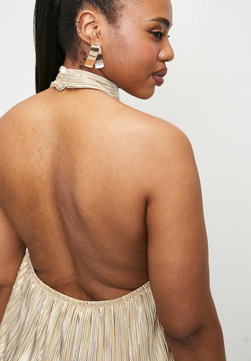 VELVET - Co-ord plisse grown on neck shell plus - gold