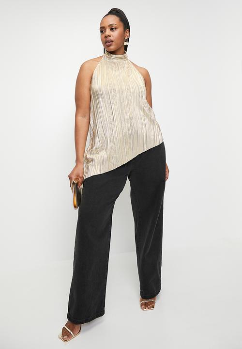 VELVET - Co-ord plisse grown on neck shell plus - gold