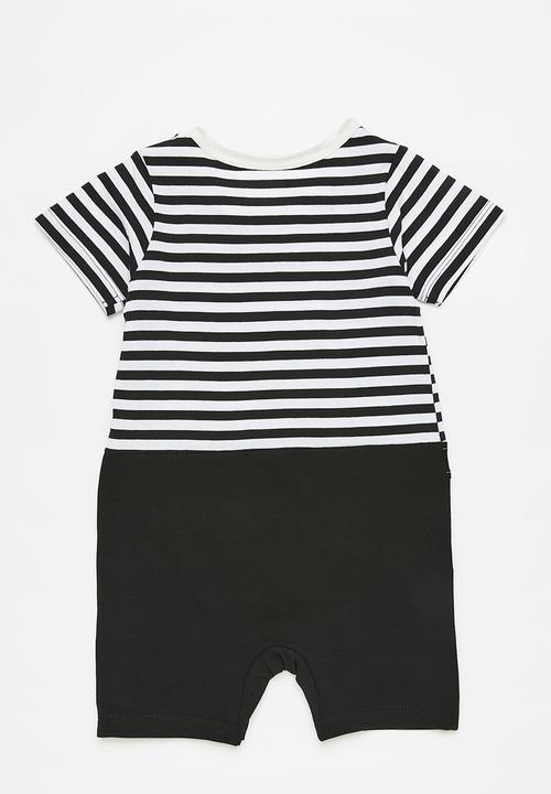 Pop Candy - Striped dungaree romper-black and white