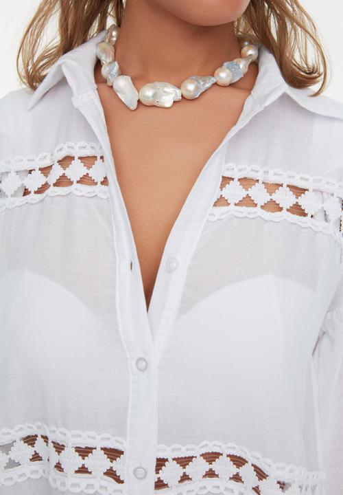 Trendyol - 100% Cotton Shirt with White Woven Stripe Accessories