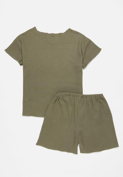Pop Candy - Waffle tee and short set - green