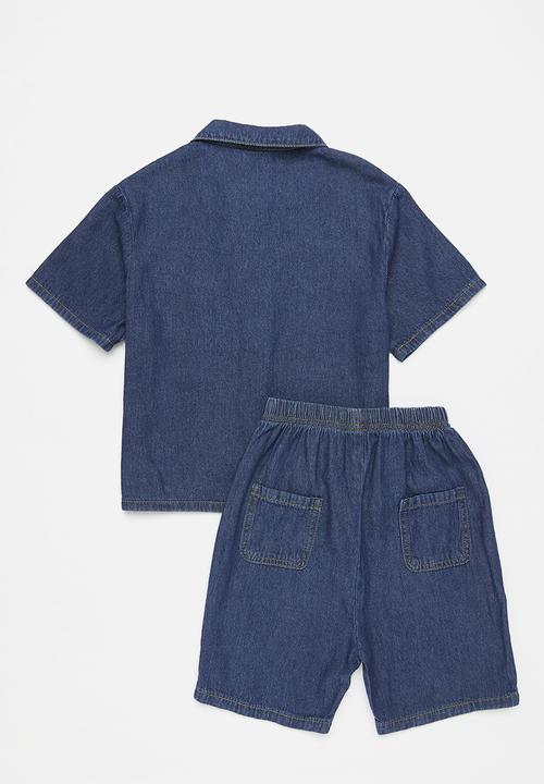 Pop Candy - Denim shirt & short set - dark blue