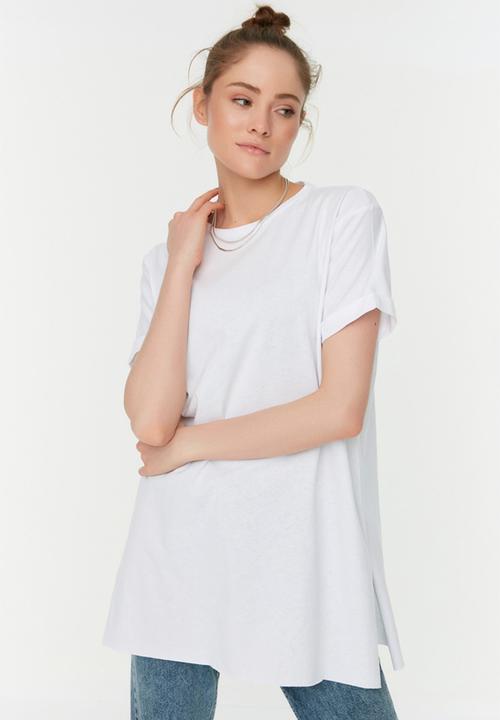 Trendyol - 2-Pack Slit Detailed Crew Neck Basic Knitted T-Shirt - Navy Blue-White