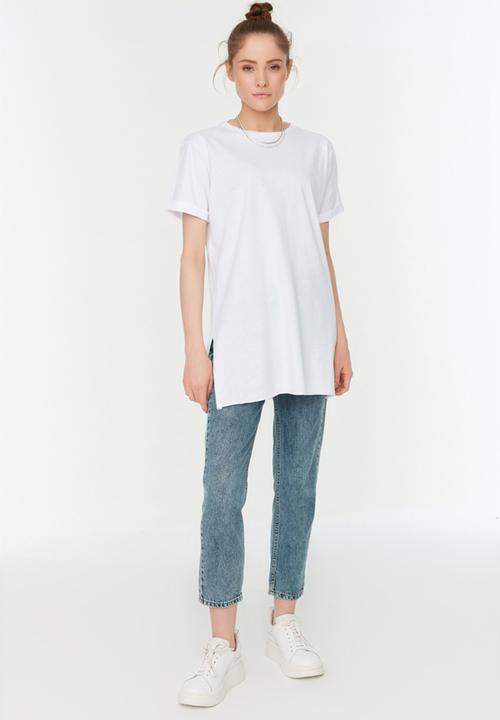 Trendyol - 2-Pack Slit Detailed Crew Neck Basic Knitted T-Shirt - Navy Blue-White