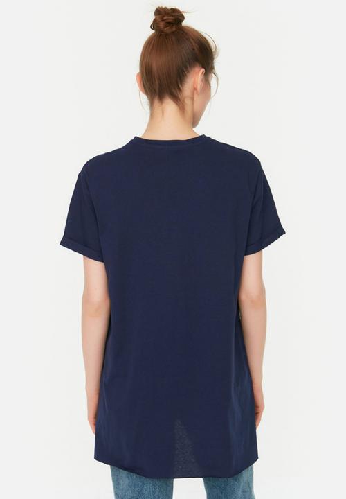 Trendyol - 2-Pack Slit Detailed Crew Neck Basic Knitted T-Shirt - Navy Blue-White