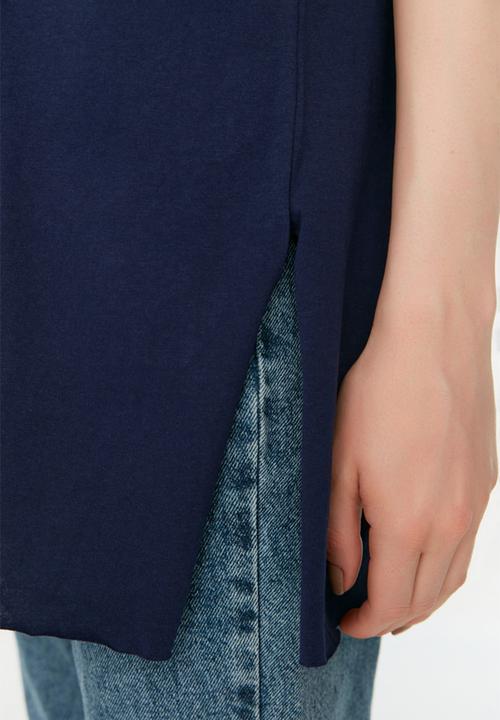 Trendyol - 2-Pack Slit Detailed Crew Neck Basic Knitted T-Shirt - Navy Blue-White