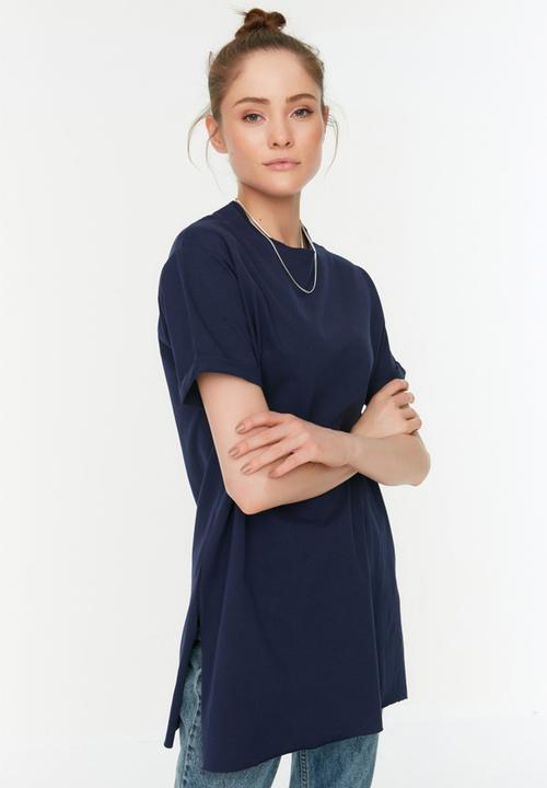 Trendyol - 2-Pack Slit Detailed Crew Neck Basic Knitted T-Shirt - Navy Blue-White