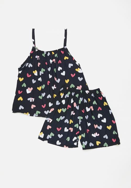 Pop Candy - Heart print cami vest pj set - navy