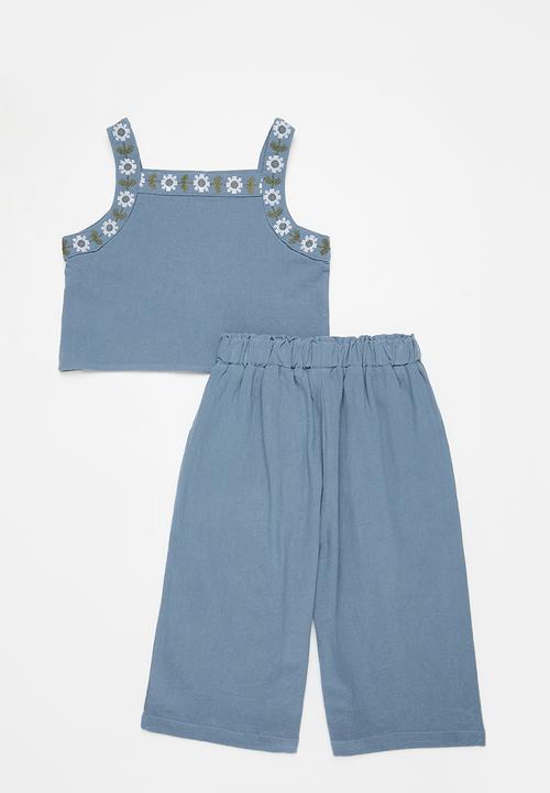 Pop Candy - Button down top and pant set - blue