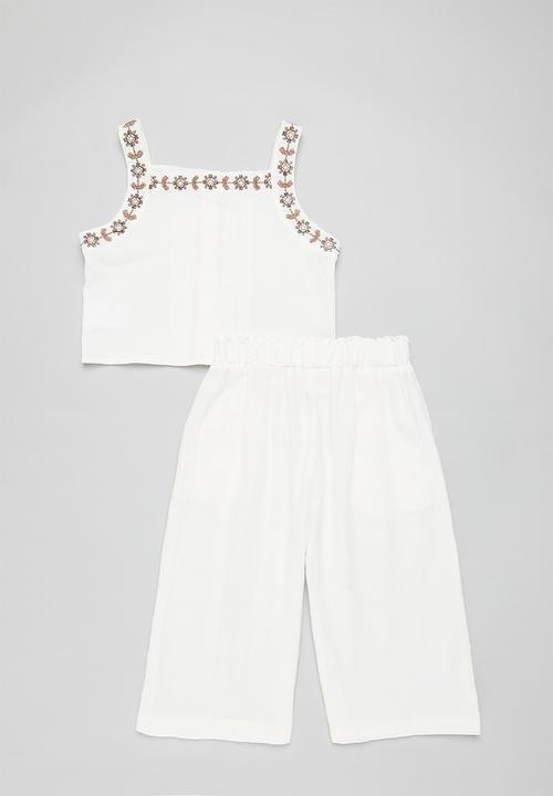 Pop Candy - Button down top and pant set - white