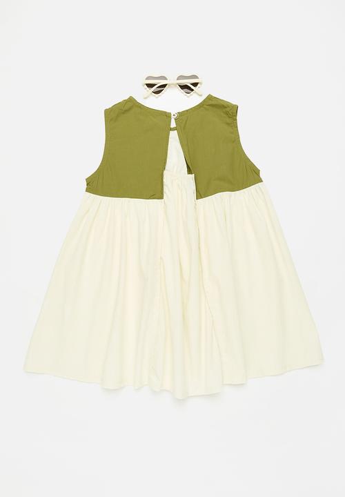 Pop Candy - Colour block dress - green & ecru