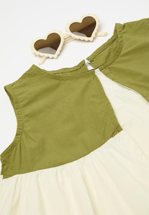 Pop Candy - Colour block dress - green & ecru